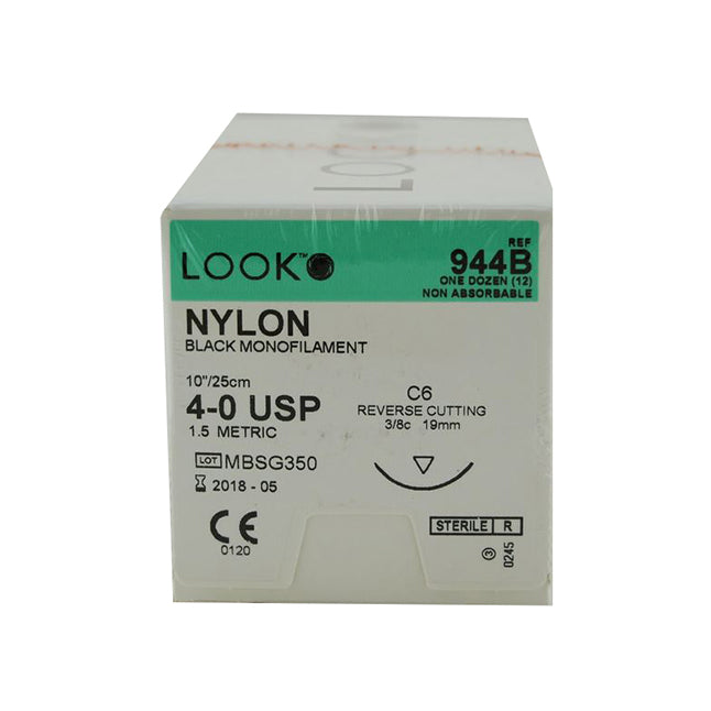 Look™ LK944B Nylon Non-Absorbable Suture, 4-0, 10 in, C6 Reverse Cutting Needle