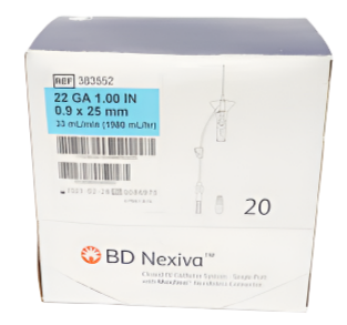 Maxzero BD 383552 Nexiva MaxZero Closed IV Catheter System—Single Port 22G x 1