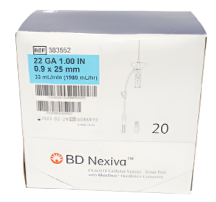 BD 383552 Nexiva MaxZero Closed IV Catheter System—Single Port 22G x 1