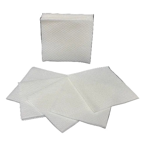 Stack of white paper towels on a black background