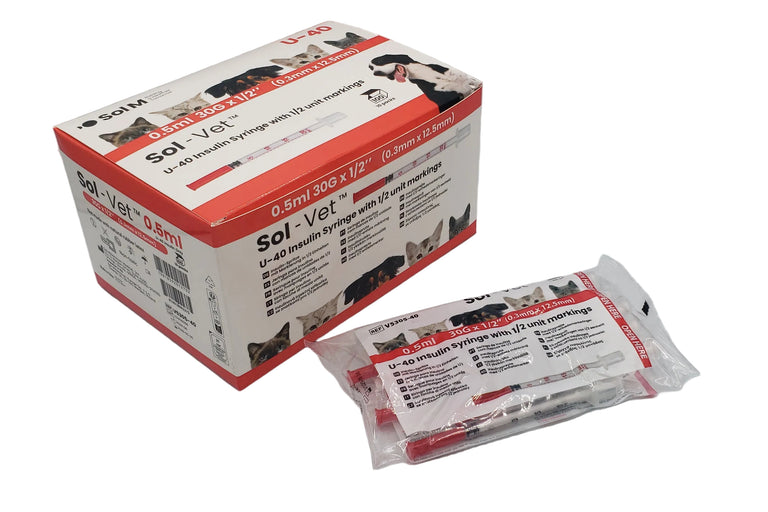 SOL-VET U-40 Veterinary Insulin Syringe 0.5 mL 30G × ½