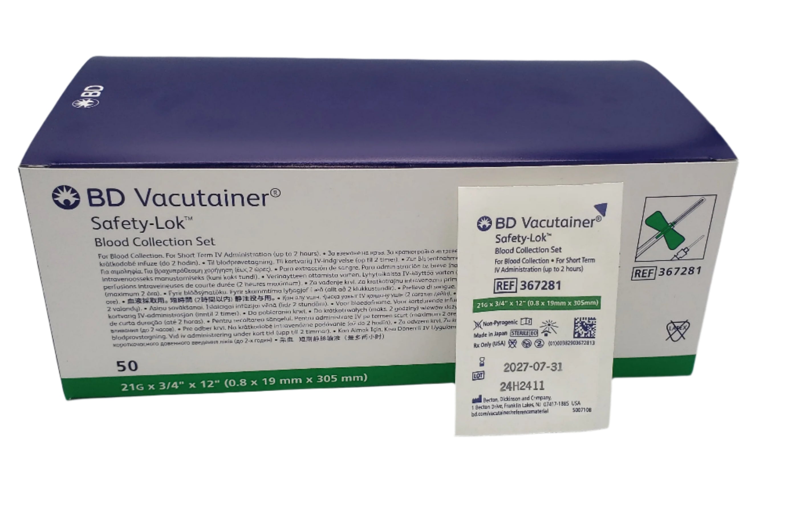 BD 367281 Safety-Lock Vacutainer Winged Blood Collection Set 21G x 0.7
