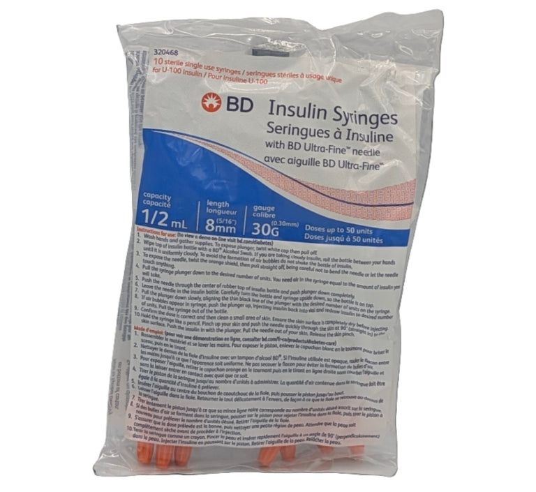 0.5ml x 30G x 8mm BD Insulin Syringes with BD Ultra-Fine Needle