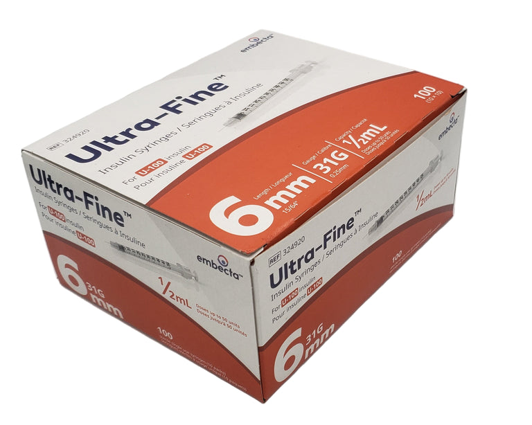 Embecta Ultra File Syringes 0.5ml x 31G x 6mm Embecta 324920 Insulin Syringes with BD Ultra-Fine N