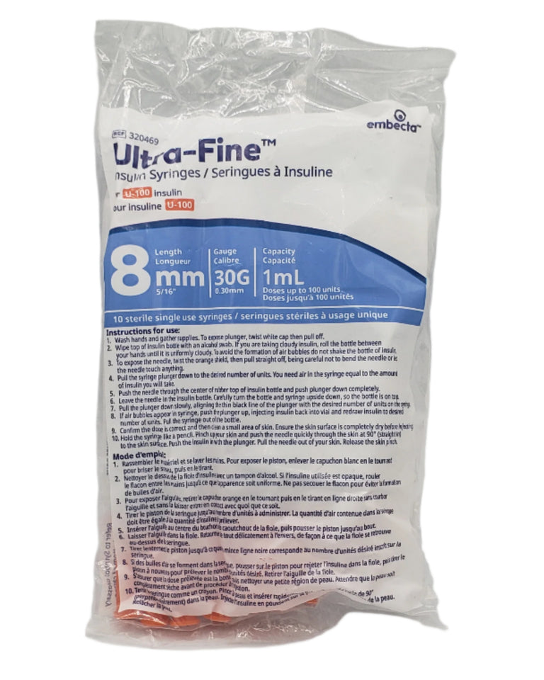Embecta Patch 1ml x 30G x 8mm Embecta 320469 Insulin Syringes with Ultra-Fine Needle