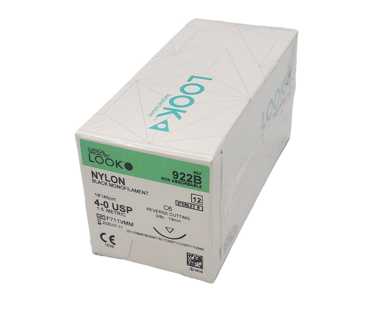 LK922B Look™ Non Absorbable Nylon Suture C6 Reverse Cut, 4-0 18mm