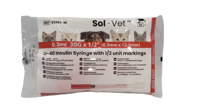 SOL-VET U-40 V3305-40  Insulin Syringe 0.3ml 30G x 0.5