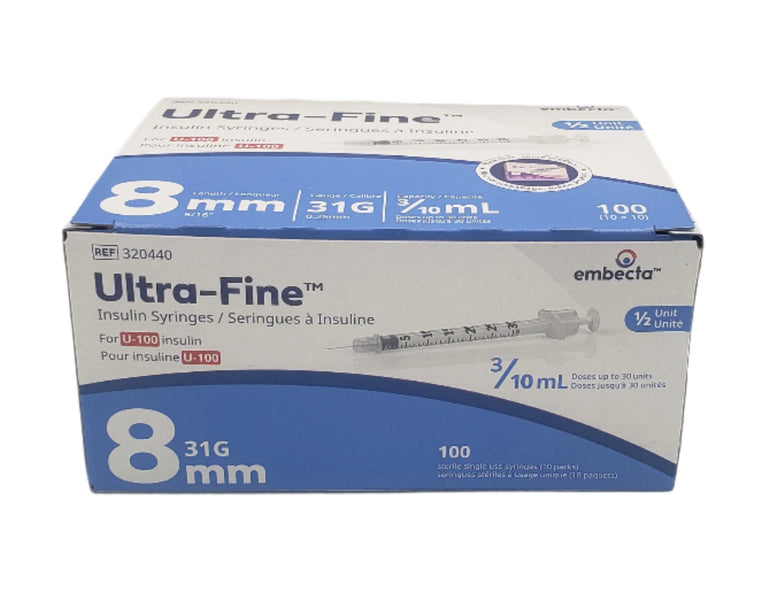 Embecta Ultra File Syringes BD Embecta 320440 Ultra-Fine Insulin Syringes 0.3mL 31G 8mm – Box of 100