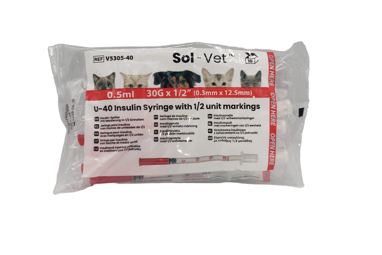 SOL-VET U-40 Veterinary Insulin Syringe 0.5 mL 30G × ½