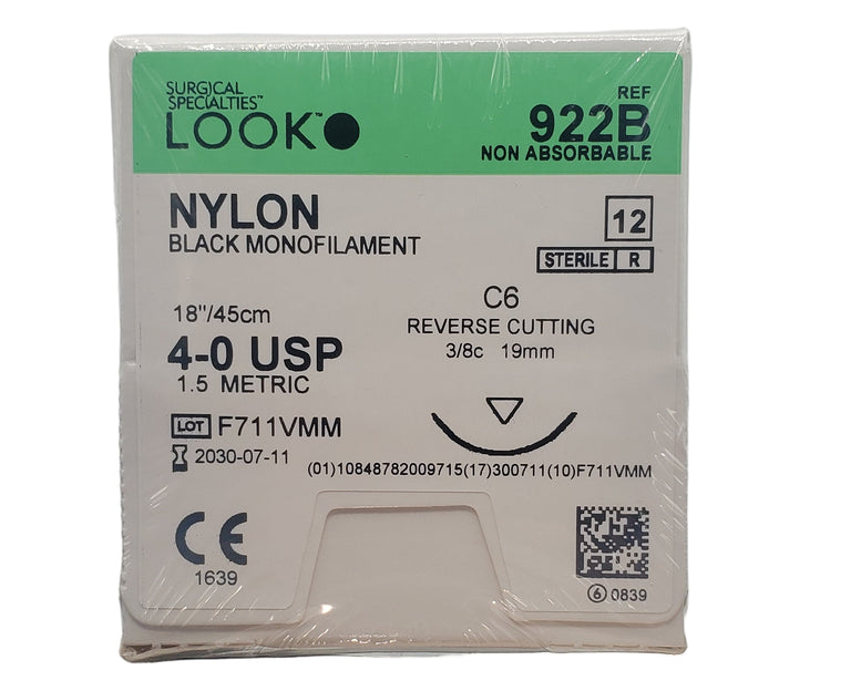 LK922B Look™ Non Absorbable Nylon Suture C6 Reverse Cut, 4-0 18mm