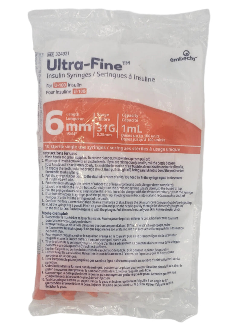 1ml x 31G x 6mm BD Insulin Syringes with BD Ultra-Fine Needle