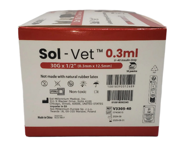 SOL-VET U-40 V3305-40  Insulin Syringe 0.3ml 30G x 0.5