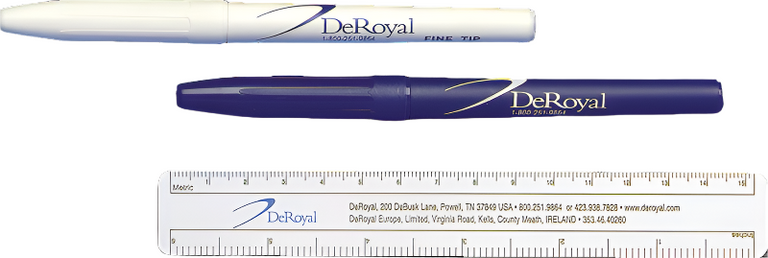 DeRoyal Skin Marker, with Ruler and Label, Standard Tip, Blue Barrel