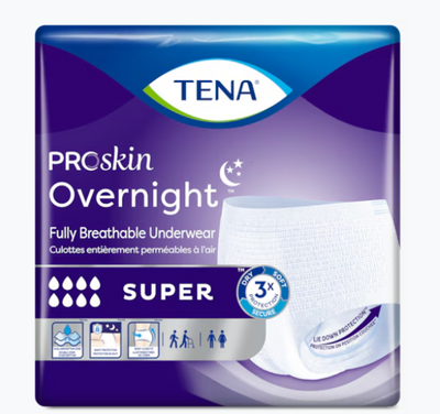 TENA ProSkin Overnight fully breathable underwear packaging on a white background