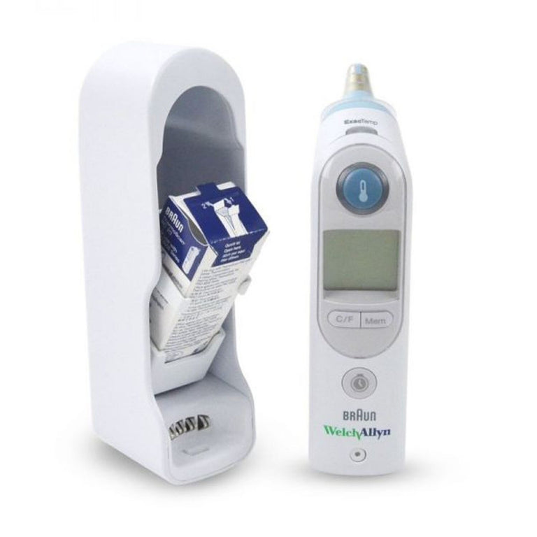 Braun Welch Allyn ear thermometer with packaging on a white background