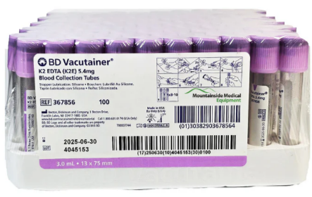 BD 367856 Vacutainer Plus Whole Blood Tube, K2EDTA 3ml