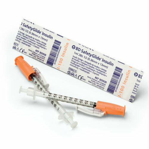 ちわわんず BD 305930 SafetyGlide Insulin, U-100 Insulin Syringe, 1mL