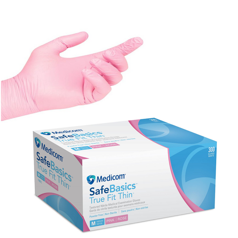 2.5Mil Medicom True Fit Thin Nitrile Exam Glove Pink 300 Gloves / Box