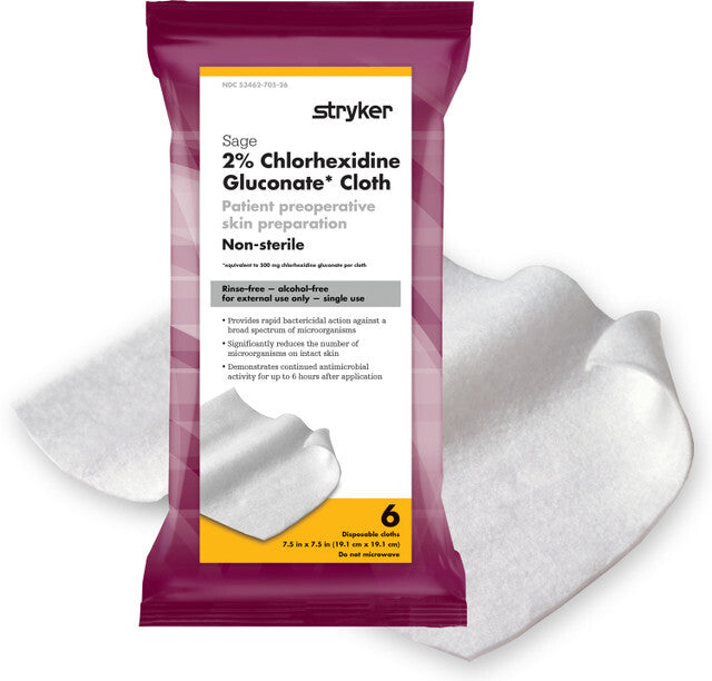 SAGE CHG 2% Wipe 6pk Antiseptic Body Cleanser
