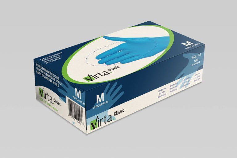 Virta Classic Blue Nitrile Exam Glove Box of 100